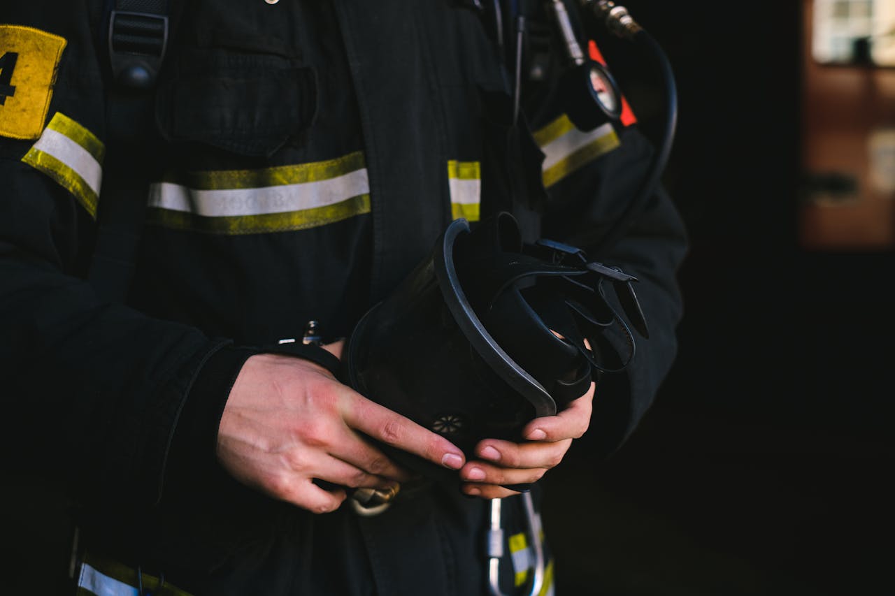 Detailed view of a firefighter